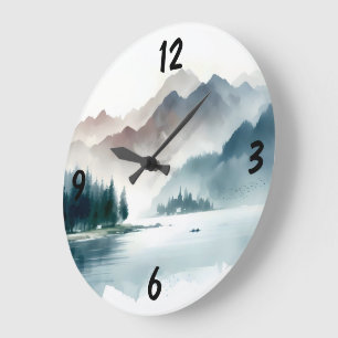 Vintage winter scene large clock