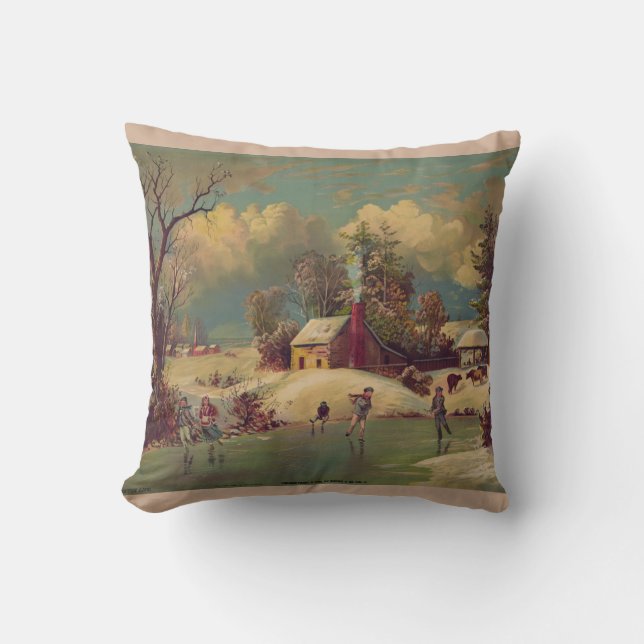 Vintage Winter Scene Pillow (Front)