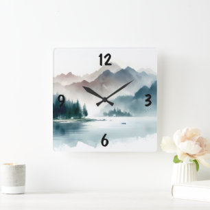 Vintage winter scene square wall clock