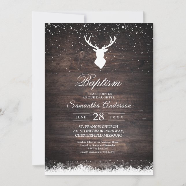 Vintage Winter Simple Deer & Snowflaks Invitation (Front)