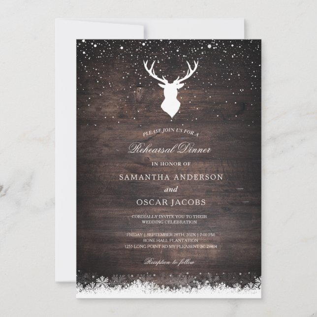 Vintage Winter Simple Deer & Snowflaks Invitation (Front)