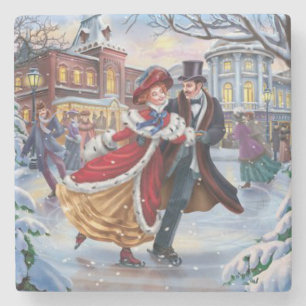 Vintage Winter Skate Fine Art Stone Coaster