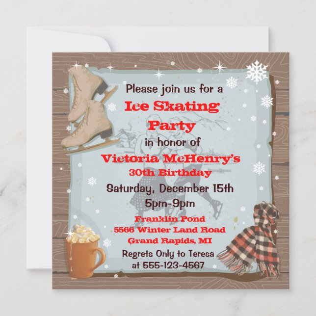 Vintage Winter Skating Party Invitations (Front)
