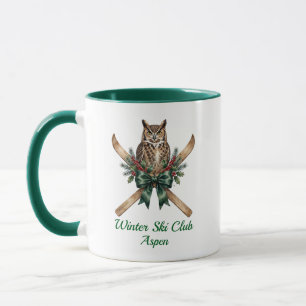 Vintage Winter Ski Club Owl Personalised Two-Tone Mug