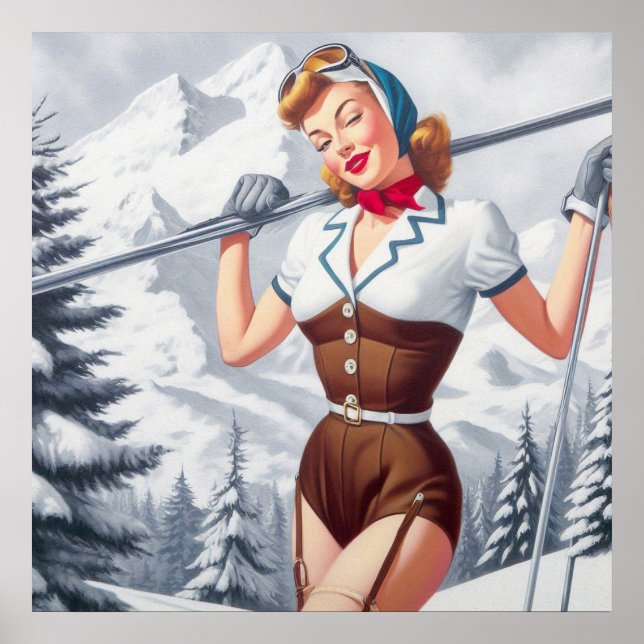 Vintage Winter Ski Pin-Up Poster (Front)