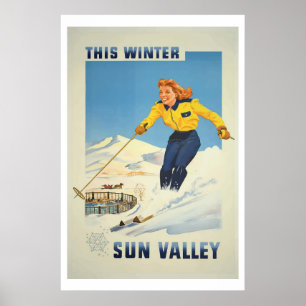 Vintage winter Ski sun valley idaho Travel Poster