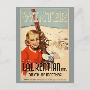 Vintage winter skiing poster postcard