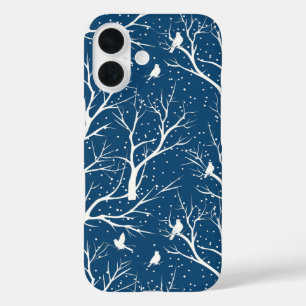 Vintage Winter Sky White Birds Snowflakes iPhone 16 Case
