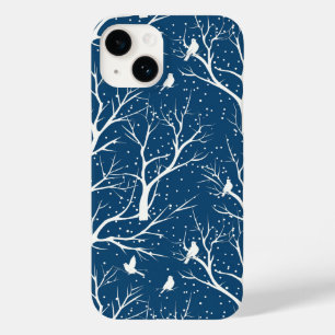 Vintage Winter Sky White Birds Snowflakes Case-Mate iPhone 14 Case
