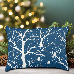 Vintage Winter Sky White Birds Snowflakes Decorative Cushion