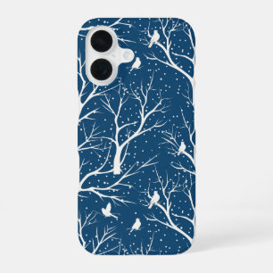 Vintage Winter Sky White Birds Snowflakes iPhone 16 Case