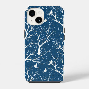 Vintage Winter Sky White Birds Snowflakes iPhone 14 Case