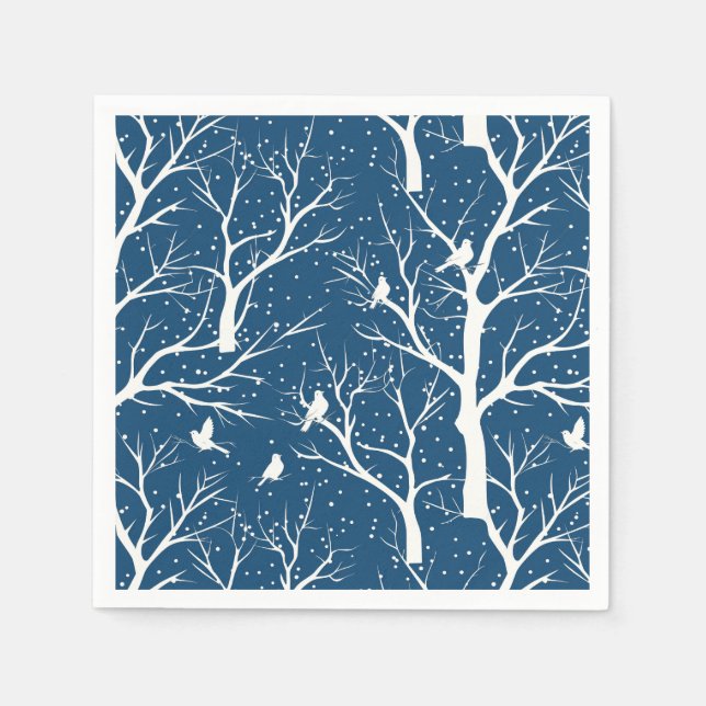 Vintage Winter Sky White Birds Snowflakes Napkin (Front)