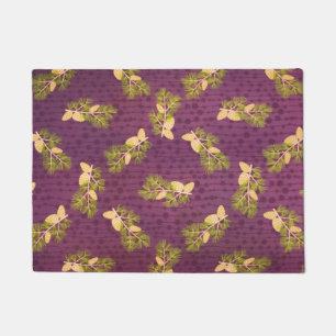 Vintage Winter Snow Christmas Pine Cones Dots Doormat