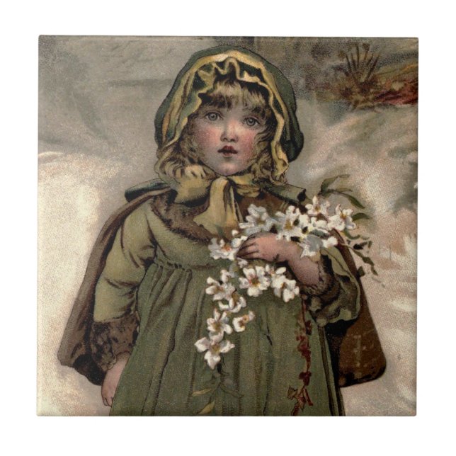Vintage Winter Snow Girl Tile (Front)