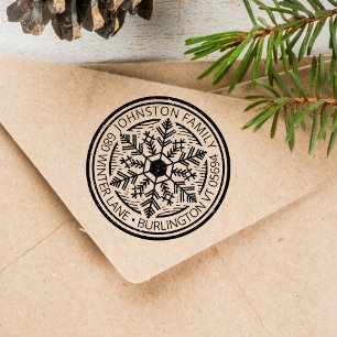 Vintage Winter Snowflake Circle Address Self-inking Stamp