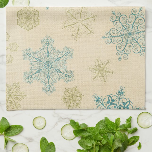 Vintage winter snowflake cute rustic snowflakes tea towel (Folded)