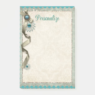 Vintage Winter snowflake ribbon and damask  Post-i Post-it Notes