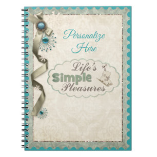 Vintage Winter snowflake ribbon damask teal cream Notebook