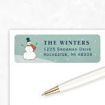 Vintage Winter Snowman Holiday Return Address<br><div class="desc">Dress up your envelopes in style this holiday season! The label design features a snowy winter scene with falling snowflakes and a happy snowman dressed in a top hat and scarf. Personalise with your family's return address. Vintage aqua blue / green and navy blue colour scheme. Labels coordinate with our...</div>