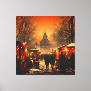 Vintage  Winter Snowy Christmas Market Canvas Print