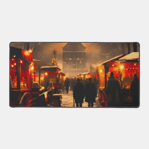 Vintage Winter Snowy Christmas Market Desk Mat