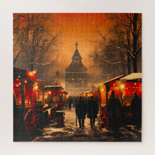 Vintage Winter Snowy Christmas Market Jigsaw Puzzle