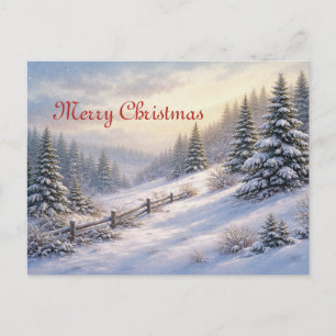 Vintage Winter Snowy Pine Forest Landscape  Holiday Postcard