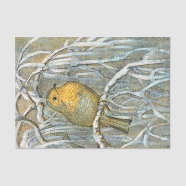 Vintage Winter Songbird Bird Antique  Tissue Paper (Front)