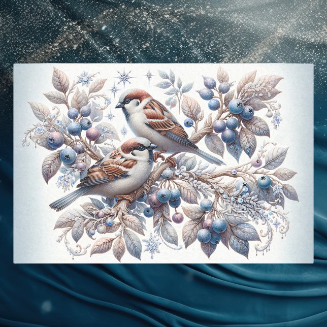 Vintage Winter Sparrows and Blueberries Decoupage  Tissue Paper (Creator Uploaded)