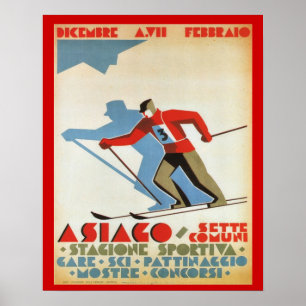 Vintage Winter sports, Italy Asiaco Ski Station Poster
