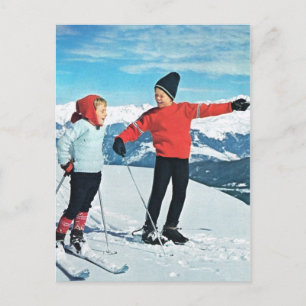 VIntage winter sports, kids on the ski slopes Postcard