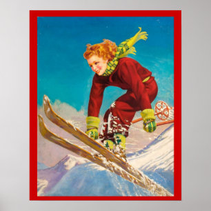 Vintage Winter sports, Lady ski jumper Poster