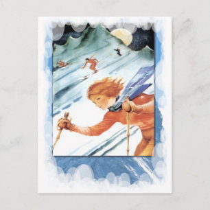 Vintage Winter Sports - racing down the mountain Postcard