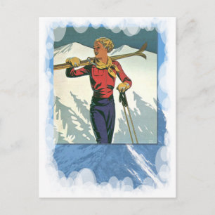 Vintage Winter Sports -Ready to ski Postcard