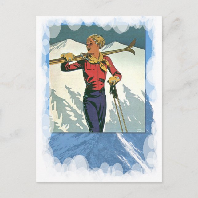 Vintage Winter Sports -Ready to ski Postcard (Front)