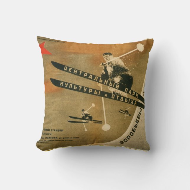 Vintage winter  sports, Russian ski poster Cushion (Front)