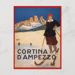 Vintage winter sports, Ski Cortina d'Ampezzo, Postcard