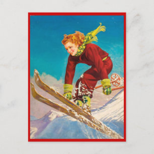 Vintage Winter sports, Ski downhill Postcard
