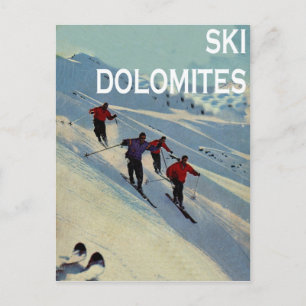 Vintage winter sports, Ski Italy, Dolomites Postcard