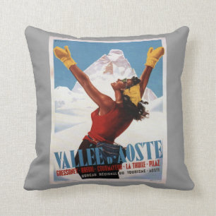 Vintage winter sports, ski Italy, Val d'Aosta Cushion