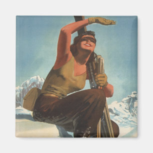Vintage winter sports, ski Italy, Val d'Aosta Magnet