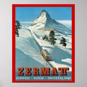Vintage  Winter Sports, Ski Switzerland, Zermatt Poster