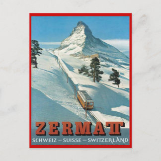 Vintage winter sports, Ski Zermatt, Switzerland Postcard