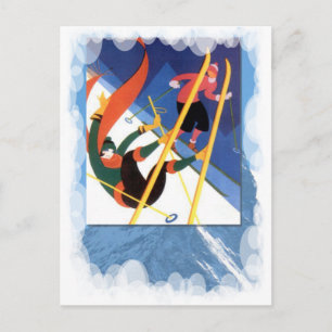 Vintage Winter Sports -Taking a tumble Postcard