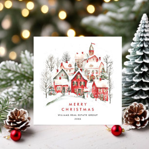 Vintage Winter Town Christmas Corporate Holiday Card
