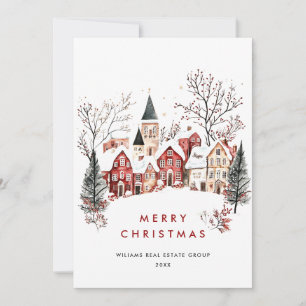 Vintage Winter Town Christmas Tree Corporate Holiday Card