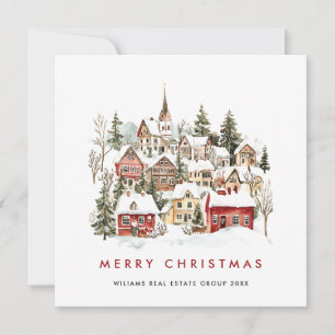 Vintage Winter Town Christmas Tree Corporate Holiday Card