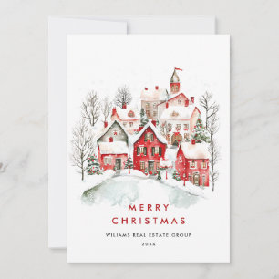 Vintage Winter Town Christmas Tree Corporate Holiday Card