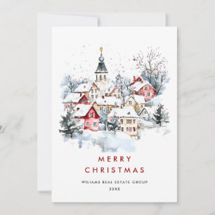 Vintage Winter Town Christmas Tree Corporate Holiday Card